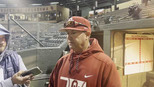 Skip Johnson talks to media after DH wins against U